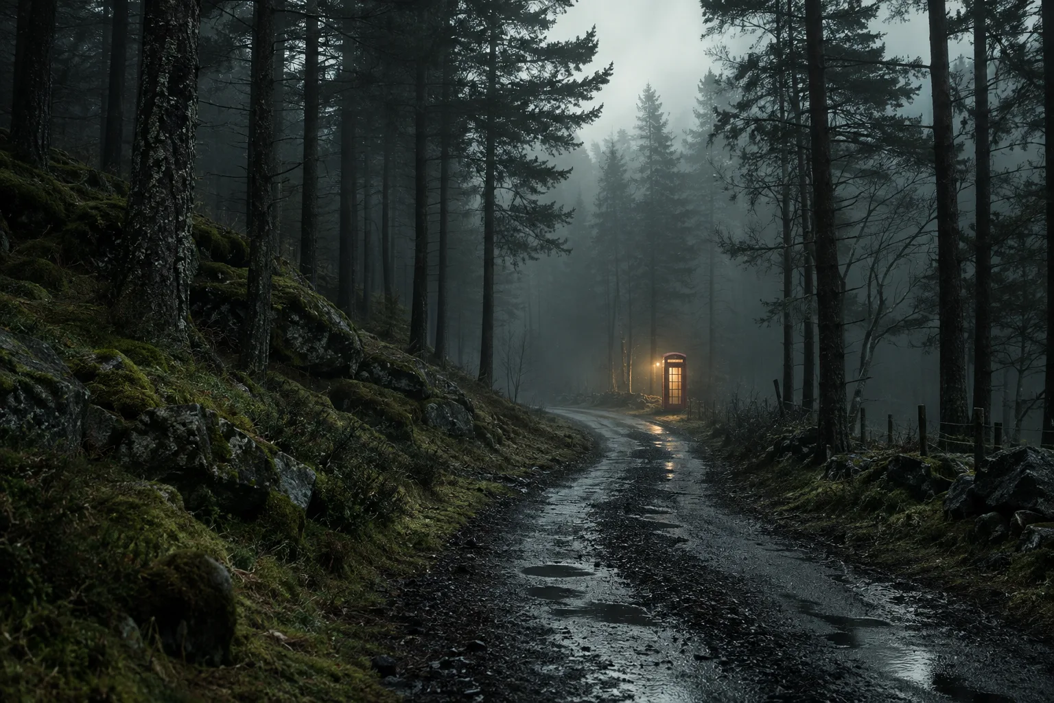Atmospheric woodland illustration, not a historical image of the Bell farm