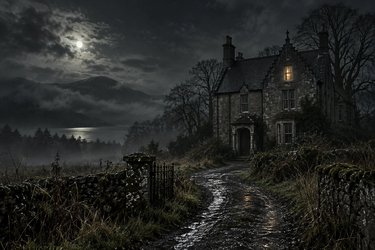 Atmospheric illustration of a house at night, not a depiction of Borley Rectory
